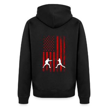 Fencing american flag Combat Fighting, Fencer - Unisex Premium Bio Zip Hoodie - Schwarz - Hinten - Nico (187cm)