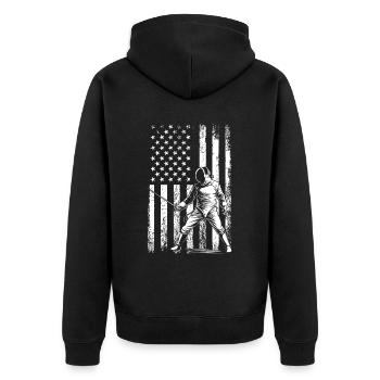 Fencing american flag Combat Fighting, Fencer - Unisex Premium Bio Zip Hoodie - Schwarz - Hinten - Nico (187cm)