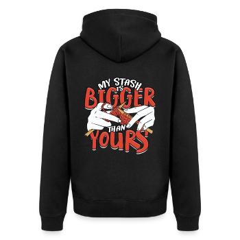 Stricken Häkeln My stash is bigger than yours - Unisex Premium Bio Zip Hoodie - Schwarz - Hinten - Nico (187cm)
