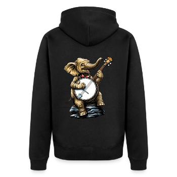 Elefantentier Bluegrass Banjo-Spieler - Unisex Premium Bio Zip Hoodie - Schwarz - Hinten - Nico (187cm)