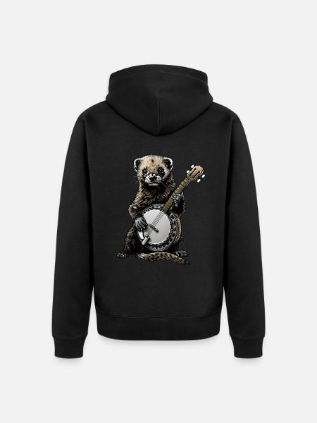 Ferret Pet Bluegrass Banjo Player - Unisex Premium Organic Zip Hoodie - black