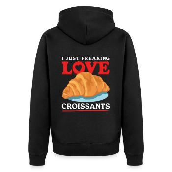 Croissant Hörnchen Gipfeli Beugel Geschenke - Unisex Premium Bio Zip Hoodie - Schwarz - Hinten - Nico (187cm)