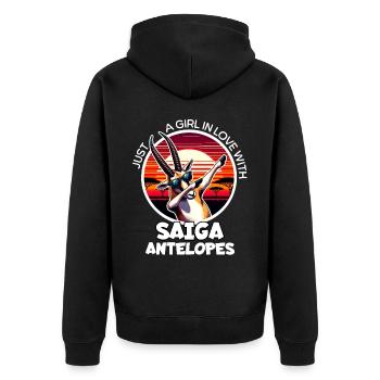 Mädchen Liebt Saiga Antilope - Unisex Premium Bio Zip Hoodie - Schwarz - Hinten - Nico (187cm)