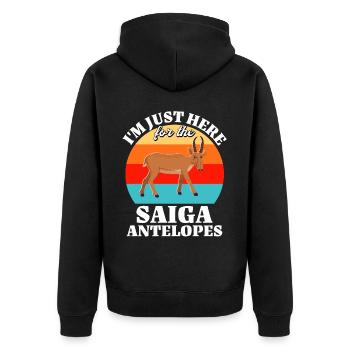 Lustige Saiga Antilope Sprüche - Unisex Premium Bio Zip Hoodie - Schwarz - Hinten - Nico (187cm)