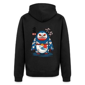 Japanischer Daruma Aesthetic Yokai Streetwear - Unisex Premium Bio Zip Hoodie - Schwarz - Hinten - Nico (187cm)