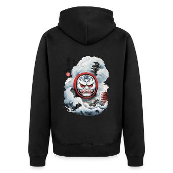 Japanese Daruma Aesthetic Yokai Streetwear - Unisex Premium Organic Zip Hoodie - black - Back - Nico (187cm)