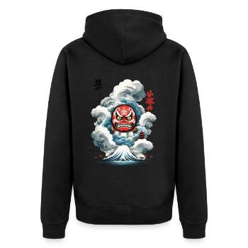 Japanischer Daruma Aesthetic Yokai Design - Unisex Premium Bio Zip Hoodie - Schwarz - Hinten - Nico (187cm)