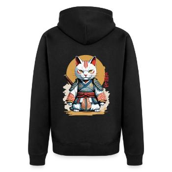 Samurai Cat Japanese Artwork Anime Design - Unisex Premium Organic Zip Hoodie - black - Back - Nico (187cm)