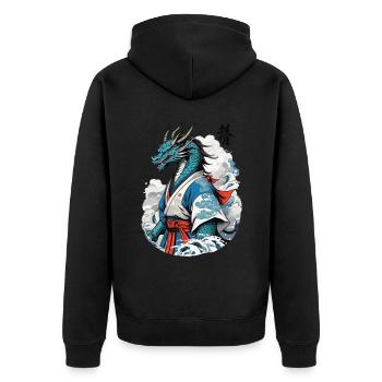 Dragon Samouraï Vintage Ukiyo-e Style - Veste à capuche bio Premium Unisexe - noir - Dos - Nico (187cm)