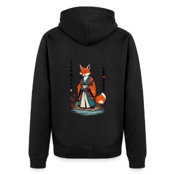 Kitsune Samurai Fox Vintage Ukiyo-e Style - Unisex Premium Organic Zip Hoodie - black - Back - Nico (187cm)