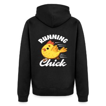 Funny Yellow Chick Running Chick - Unisex Premium Organic Zip Hoodie - black - Back - Nico (187cm)