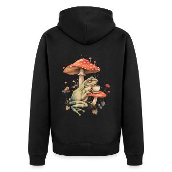 Cottagecore Ästhetisch Frosch Kaffee Pilz Witchy F - Unisex Premium Bio Zip Hoodie - Schwarz - Hinten - Nico (187cm)