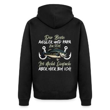 Angler Papa Angelrute Witziges Vatertag Fischer - Unisex Premium Bio Zip Hoodie - Schwarz - Hinten - Nico (187cm)