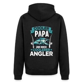 Angler Papa Angelrute Witziges Vatertag Fischer - Unisex Premium Bio Zip Hoodie - Schwarz - Hinten - Nico (187cm)