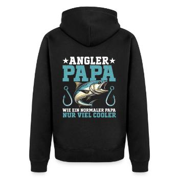 Angler Papa Angelrute Witziges Vatertag Fischer - Unisex Premium Bio Zip Hoodie - Schwarz - Hinten - Nico (187cm)