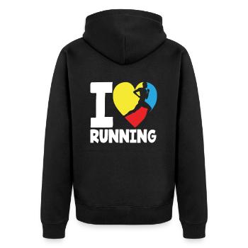 Ich Liebe Laufen Buntes Herz Läufer - Unisex Premium Bio Zip Hoodie - Schwarz - Hinten - Nico (187cm)