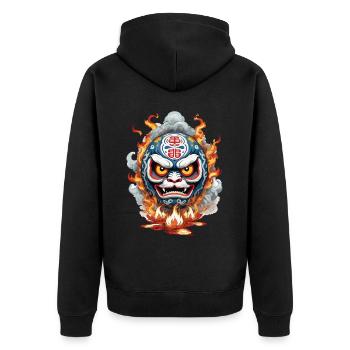 Design vintage japonais Daruma et Demon - Veste à capuche bio Premium Unisexe - noir - Dos - Nico (187cm)