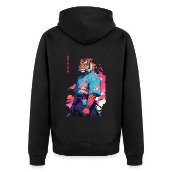 Tiger Yokai Vaporwave Aesthetic Samurai Art - Unisex Premium Organic Zip Hoodie - black - Back - Nico (187cm)