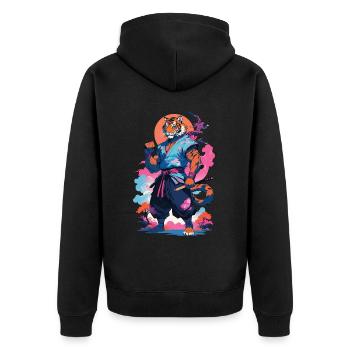 Tiger Yokai Vaporwave Aesthetic Samurai Art - Unisex Premium Organic Zip Hoodie - black - Back - Nico (187cm)