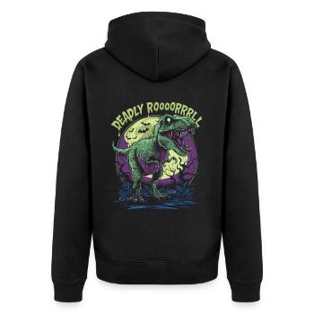 Zombie T-REX – Deadly Roar für Dinoliebhaber - Unisex Premium Bio Zip Hoodie - Schwarz - Hinten - Nico (187cm)