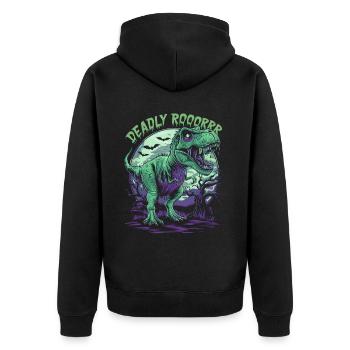 Zombie T-REX – Deadly Roar für Dinoliebhaber - Unisex Premium Bio Zip Hoodie - Schwarz - Hinten - Nico (187cm)