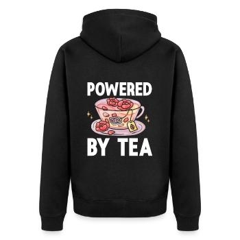 Tea Lover Tea Drinker Quotes Powered By Tea - Unisex Premium Bio Zip Hoodie - Schwarz - Hinten - Nico (187cm)