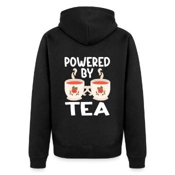 Tea Lover Tea Drinker Quotes Powered By Tea - Unisex Premium Bio Zip Hoodie - Schwarz - Hinten - Nico (187cm)