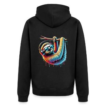Lustiges Faultier Kunst Tier Sloth Wildtier Tiere - Unisex Premium Bio Zip Hoodie - Schwarz - Hinten - Nico (187cm)