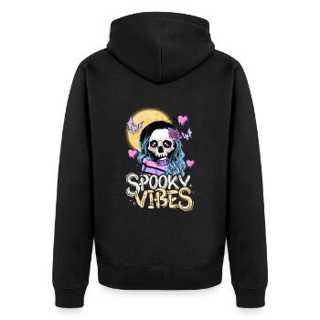 Skelettmädchen mit Mond und Fledermäusen Design - Unisex Premium Bio Zip Hoodie - Schwarz - Hinten - Nico (187cm)