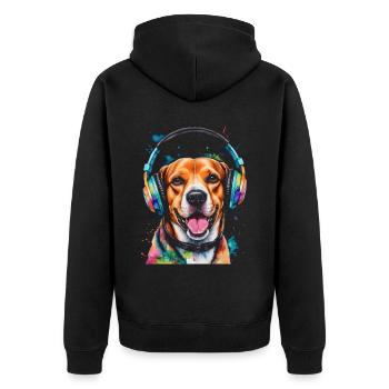 Beagle Headphones Dog Funny Animal Design Print - Unisex Premium Organic Zip Hoodie - black - Back - Nico (187cm)