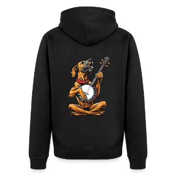 Great Dane Dog Joueur de banjo bluegrass - Veste à capuche bio Premium Unisexe - noir - Dos - Nico (187cm)
