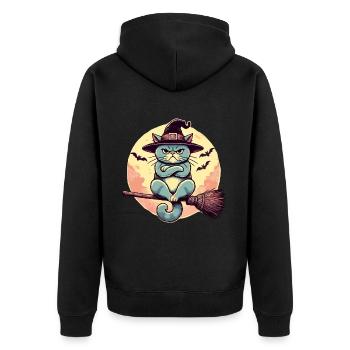 Schlecht Gelaunte Hexenkatze Lustige Magier Katze - Unisex Premium Bio Zip Hoodie - Schwarz - Hinten - Nico (187cm)