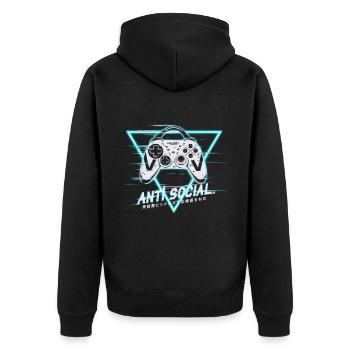 Gaming Controller Glitch Design - Unisex Premium Bio Zip Hoodie - Schwarz - Hinten - Nico (187cm)
