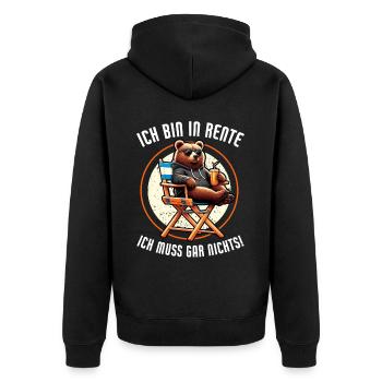 Ich bin in Rente Ich muss gar nix Teddy Bär - Unisex Premium Bio Zip Hoodie - Schwarz - Hinten - Nico (187cm)