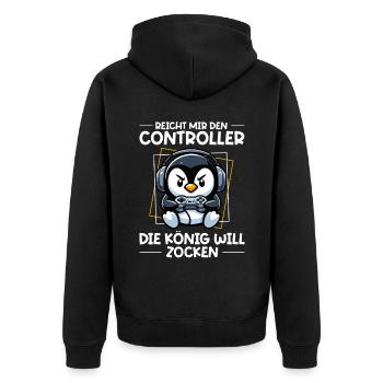 Hands me the controller, the queen wants to play - Unisex Premium Organic Zip Hoodie - black - Back - Nico (187cm)