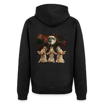 American Bull Terrier Hund Heulender Mond - Unisex Premium Bio Zip Hoodie - Schwarz - Hinten - Nico (187cm)