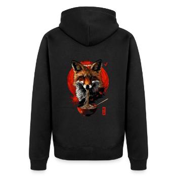 Lustiges Fuchs Fox Kunst Tier Natur Wildtier Tiere - Unisex Premium Bio Zip Hoodie - Schwarz - Hinten - Nico (187cm)