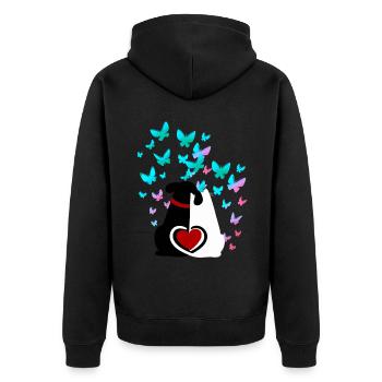 Hund Katze Herz Herzen Liebe Valentin - Unisex Premium Bio Zip Hoodie - Schwarz - Hinten - Nico (187cm)