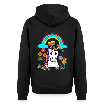 LGBT Regenbogen Einhorn Einhörner Pferd Pferde - Unisex Premium Bio Zip Hoodie - Schwarz - Hinten - Nico (187cm)