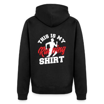 Dies Ist Mein Laufshirt Motiv Für Läufer - Unisex Premium Bio Zip Hoodie - Schwarz - Hinten - Nico (187cm)