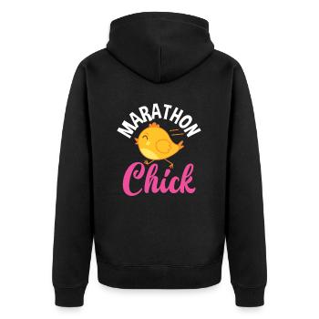 Marathon Poussins Drôle Course Femmes - Veste à capuche bio Premium Unisexe - noir - Dos - Nico (187cm)
