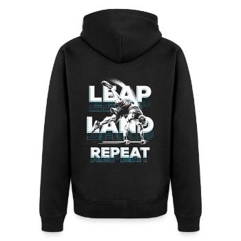 Parkour Parkourläufer Leap land repeat - Unisex Premium Bio Zip Hoodie - Schwarz - Hinten - Nico (187cm)