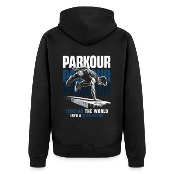Parkour Parkour Runners - Unisex Premium Organic Zip Hoodie - black - Back - Nico (187cm)