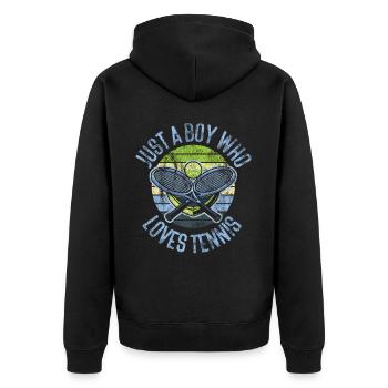 Funny Tennis Player Racket Boy - Unisex Premium Bio Zip Hoodie - Schwarz - Hinten - Nico (187cm)