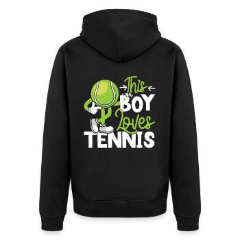 Funny Tennis Player Racket Boy - Unisex Premium Bio Zip Hoodie - Schwarz - Hinten - Nico (187cm)