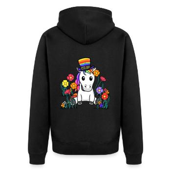 LGBT Einhorn Pferd Einhörner Regenbogen Blume - Unisex Premium Bio Zip Hoodie - Schwarz - Hinten - Nico (187cm)