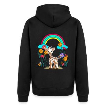 Giraffe Giraffen Kind Kinder Regenbogen Blumen - Unisex Premium Bio Zip Hoodie - Schwarz - Hinten - Nico (187cm)