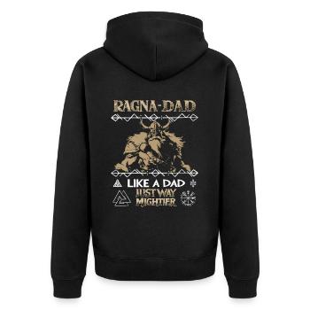 RAGNA-DAD Mächtiger Wikingerkrieger für Vatertag - Unisex Premium Bio Zip Hoodie - Schwarz - Hinten - Nico (187cm)