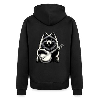 Keeshond Hund Bluegrass Banjo Spieler - Unisex Premium Bio Zip Hoodie - Schwarz - Hinten - Nico (187cm)