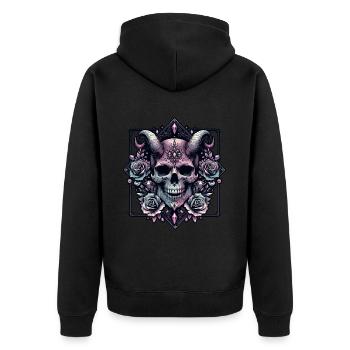 Pastel Goth Aesthetic Düsteres Skull Design - Unisex Premium Bio Zip Hoodie - Schwarz - Hinten - Nico (187cm)